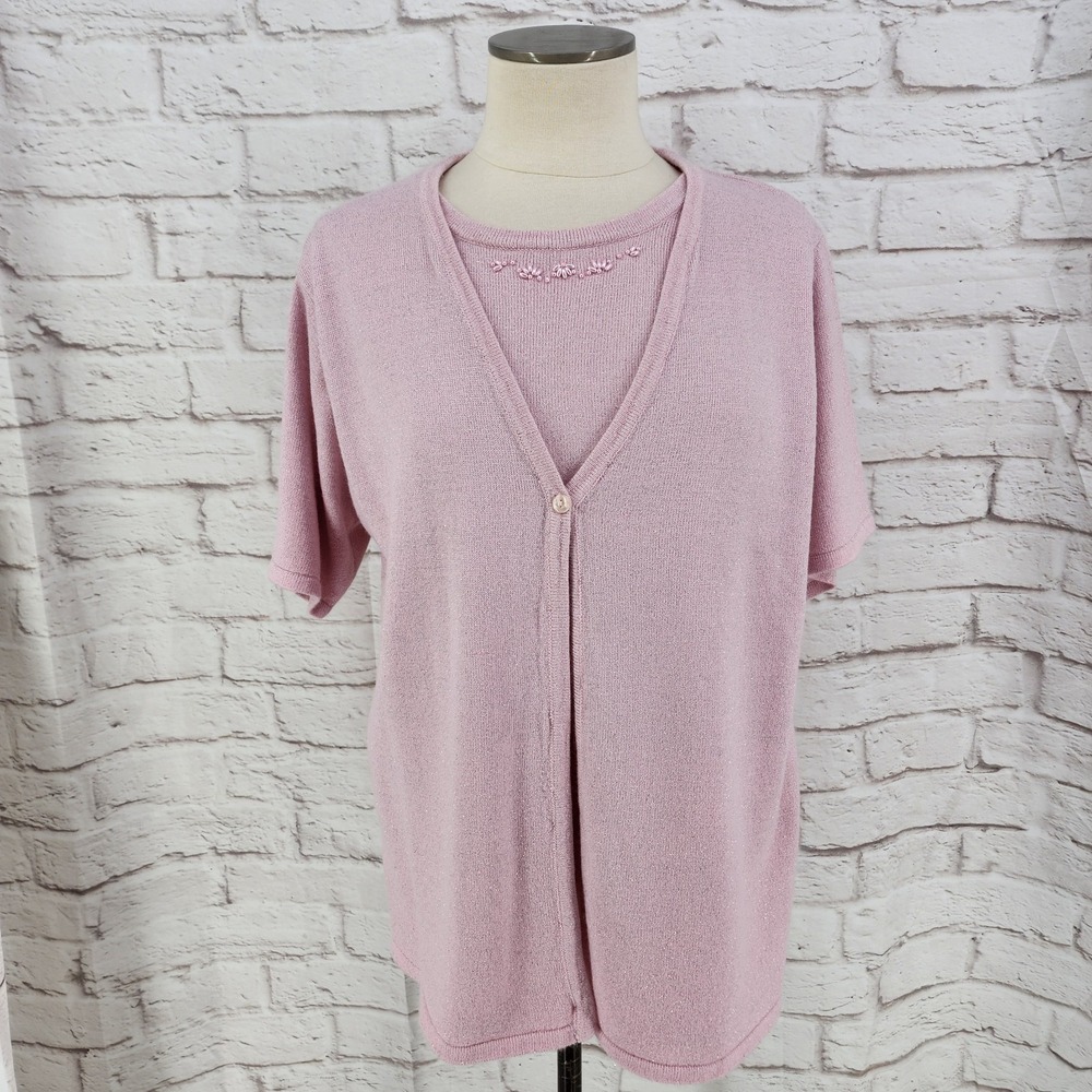 Vintage Pink Coquette Sweater Set Pastel Fairy Sparkle Beaded Bentley‎ Size X XL